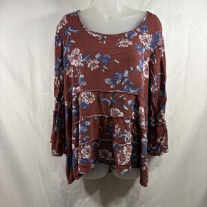 American Eagle Women's XL Floral Boho Flared Sleeve Flowy Cottagecore Feminine
